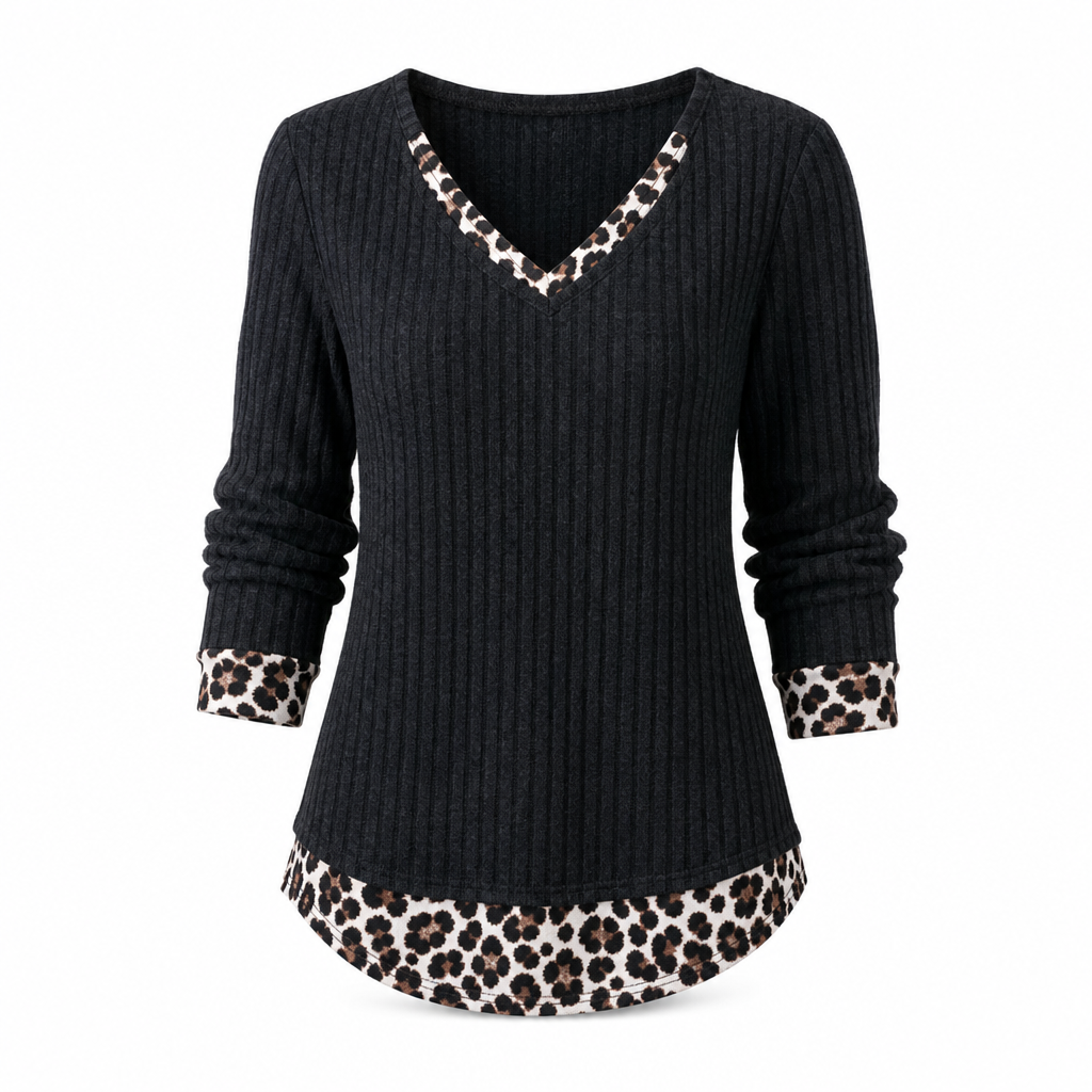 💚 Faux Two Piece Layered Knit Sweater Casual Pullover Top