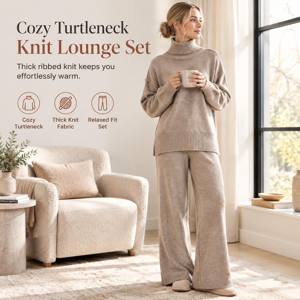 ❄️Women Loose Turtleneck Sweater and Knit Pants Set Casual Thick Warm Fall Winter Two Piece Outfit