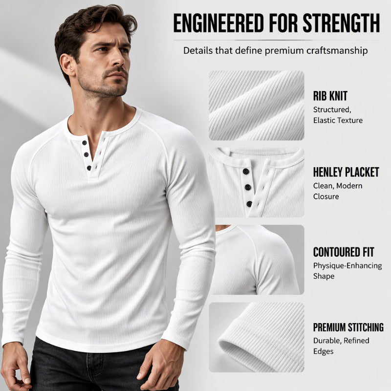 🖤 Men's Casual Slim Fit Ribbed Henley T-Shirt