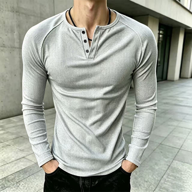 🖤 Men's Casual Slim Fit Ribbed Henley T-Shirt