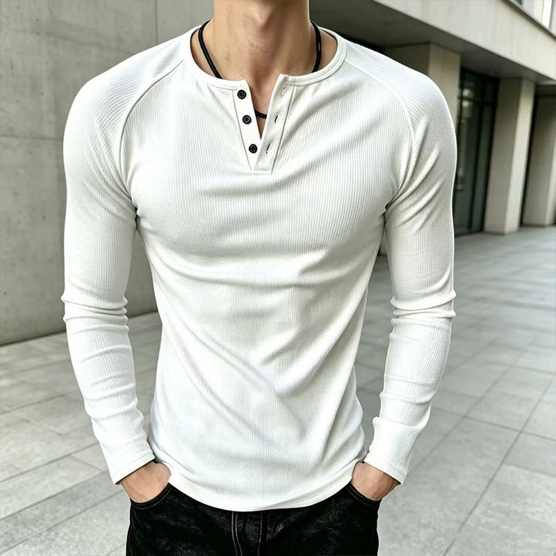 🖤 Men's Casual Slim Fit Ribbed Henley T-Shirt