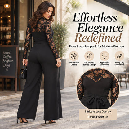🖤 Women's Elegant Lace Patchwork Belted Jumpsuit