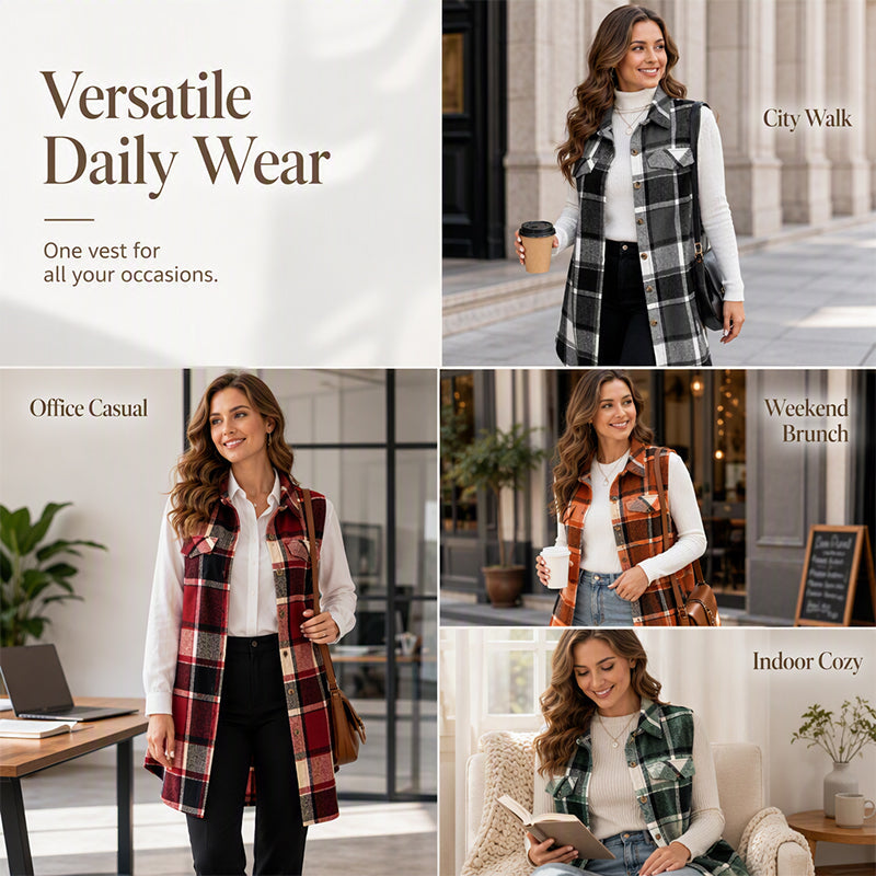✨Women's Plaid Button Down Vest Shirt with Pockets