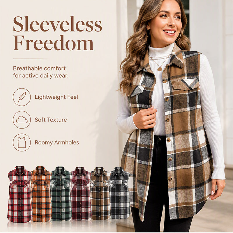 ✨Women's Plaid Button Down Vest Shirt with Pockets