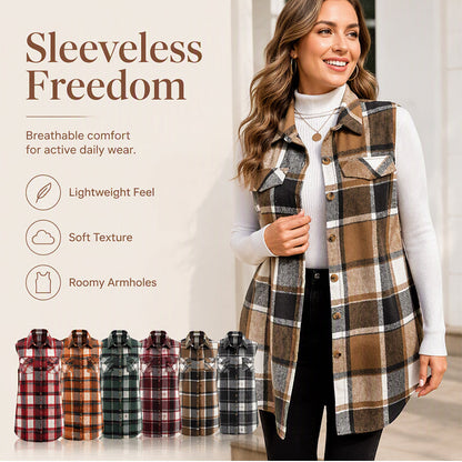 ✨Women's Plaid Button Down Vest Shirt with Pockets