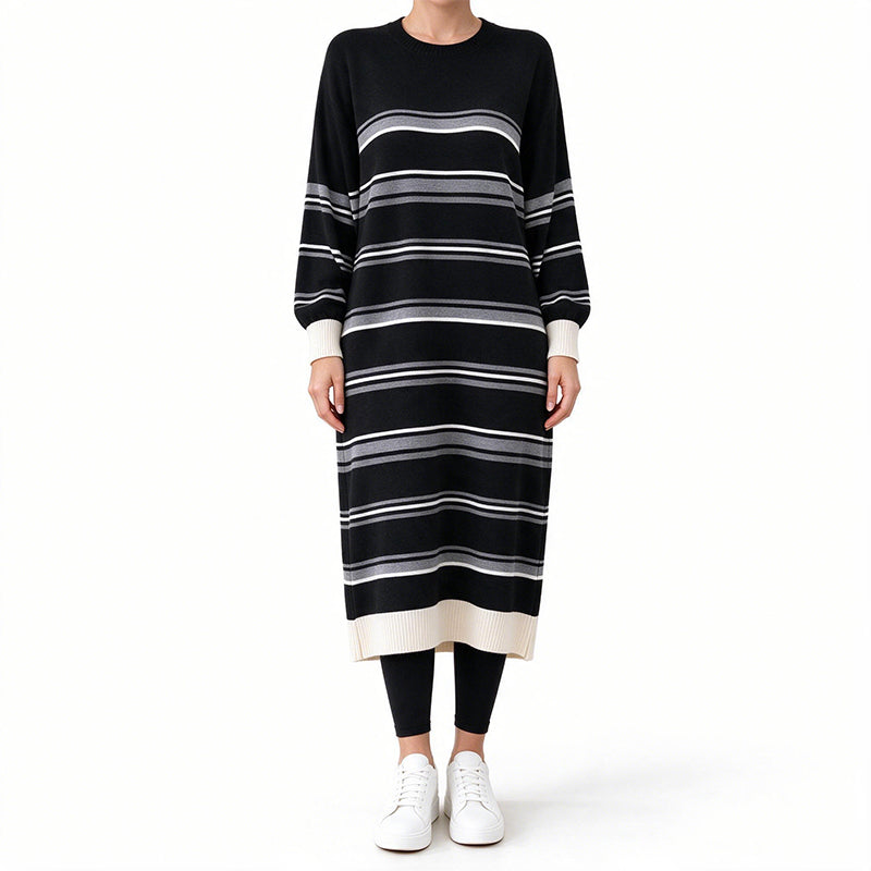 🖤 Women's Striped Long Sleeve Knit Sweater Dress