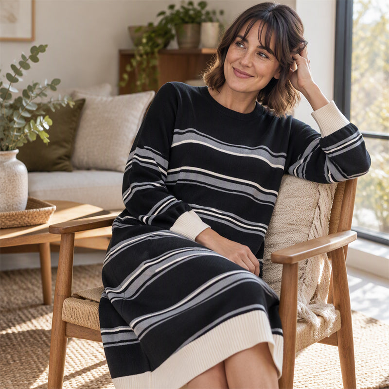 🖤 Women's Striped Long Sleeve Knit Sweater Dress