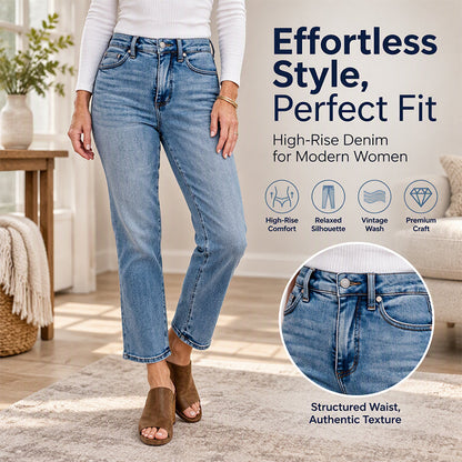 👖 Women's High-Waisted Cropped Straight-Leg Jeans