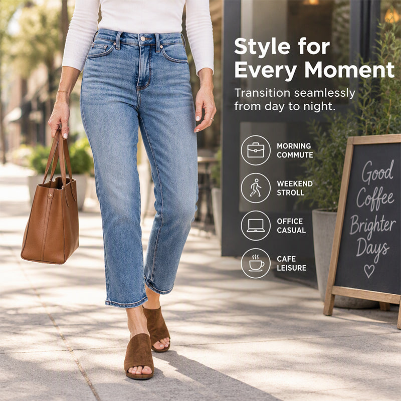 👖 Women's High-Waisted Cropped Straight-Leg Jeans