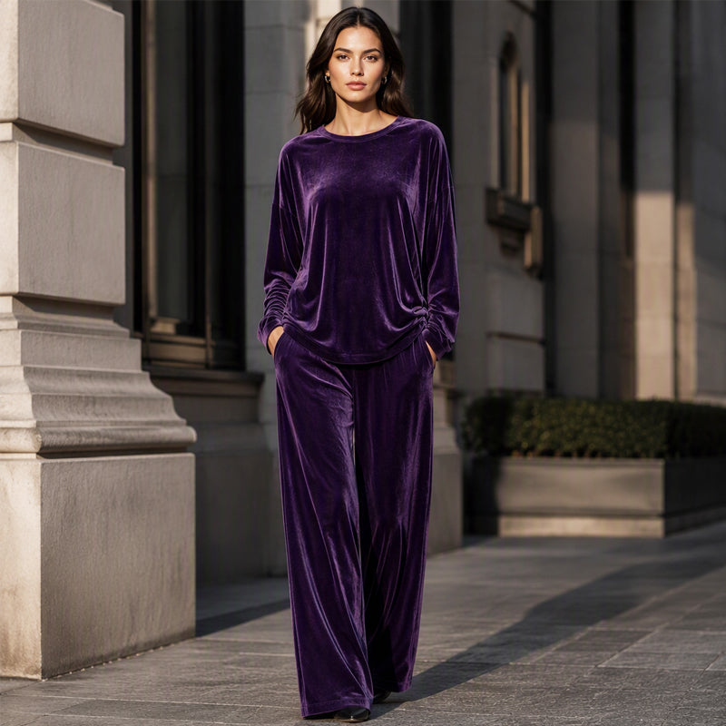 💠Women's Velvet Long Sleeve Top & Wide-Leg Pants Set