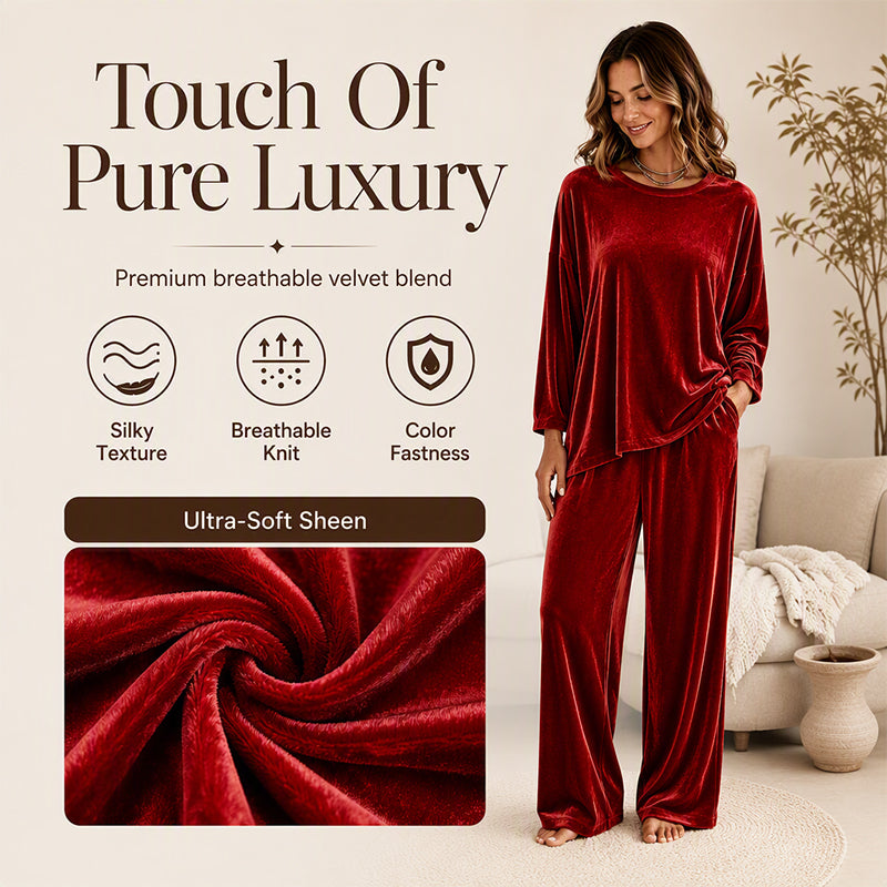 💠Women's Velvet Long Sleeve Top & Wide-Leg Pants Set