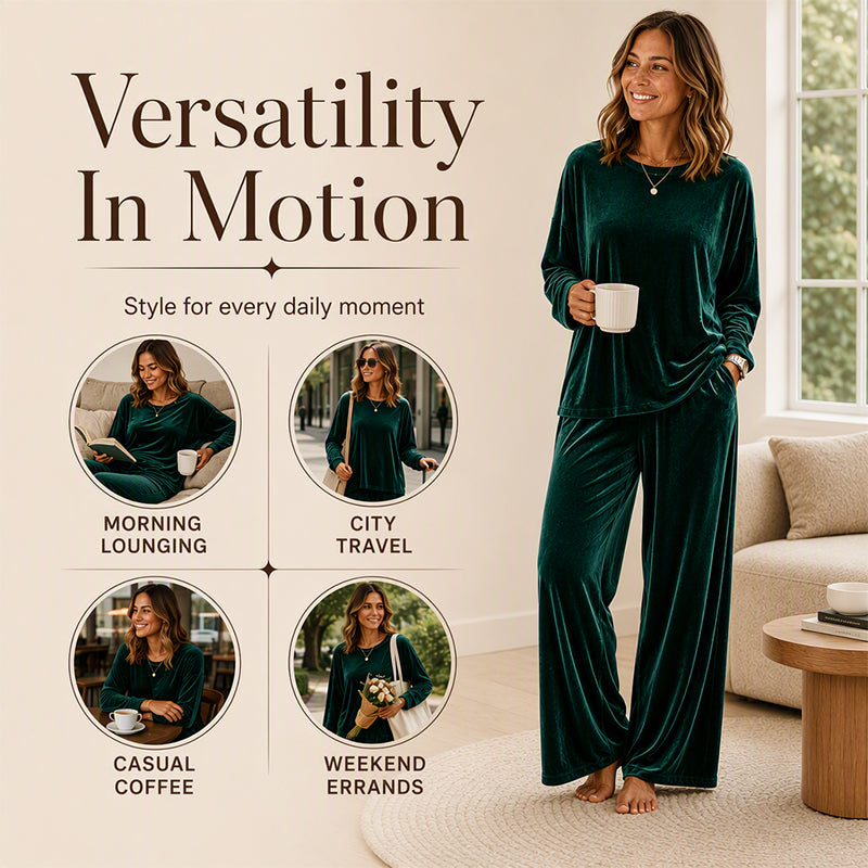 💠Women's Velvet Long Sleeve Top & Wide-Leg Pants Set