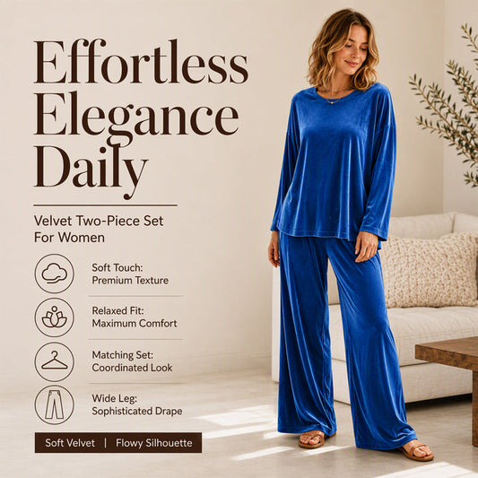 💠Women's Velvet Long Sleeve Top & Wide-Leg Pants Set