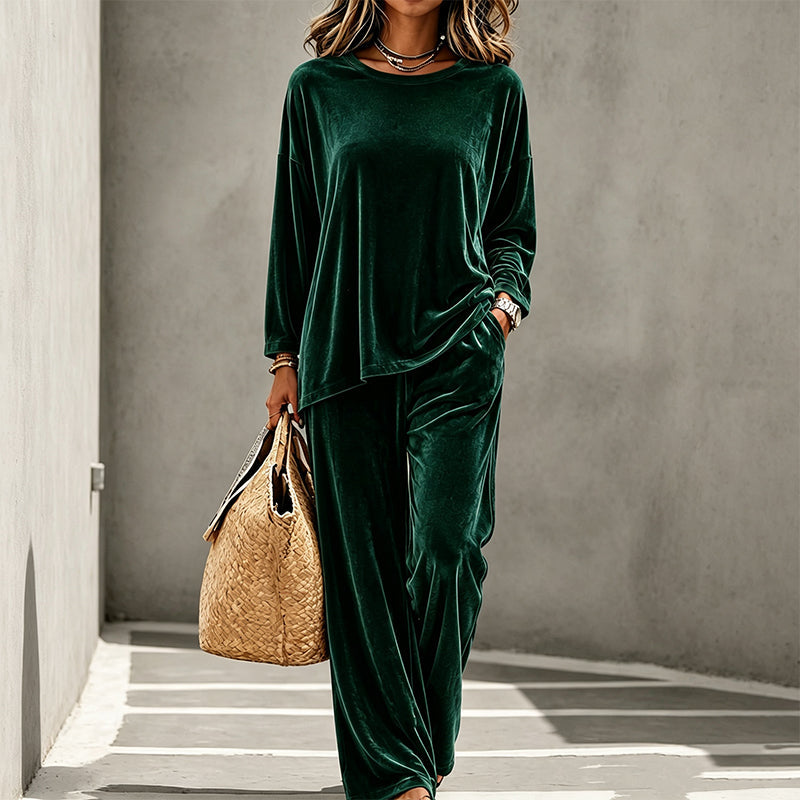 💠Women's Velvet Long Sleeve Top & Wide-Leg Pants Set