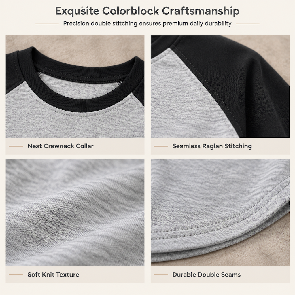 💖 Women's Casual Loose Crew Neck Long Sleeve T-Shirt Color Block Pullover Top