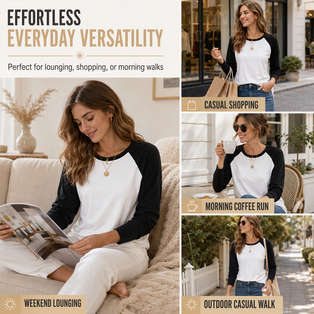 💖 Women's Casual Loose Crew Neck Long Sleeve T-Shirt Color Block Pullover Top