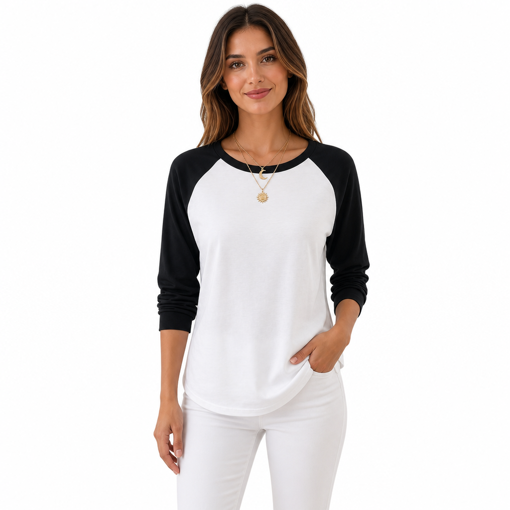 💖 Women's Casual Loose Crew Neck Long Sleeve T-Shirt Color Block Pullover Top