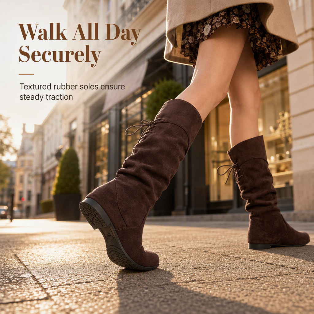 👢 Adjustable Lace-Up Fit, Relaxed Slouchy Silhouette ✨ Women's Lace Up Slouchy Mid-Calf Boots