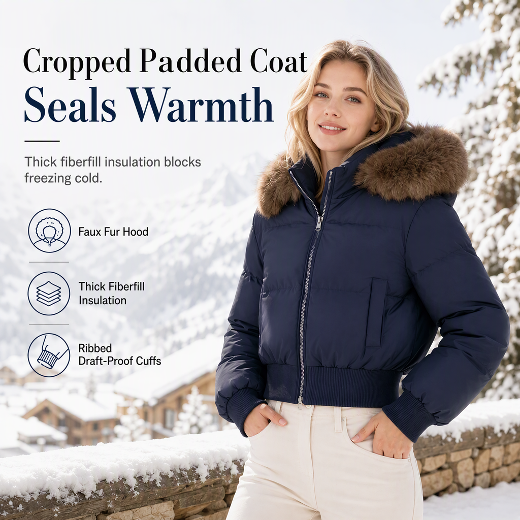 🤍Women's Winter Short Hooded Padded Coat with Fur Collar