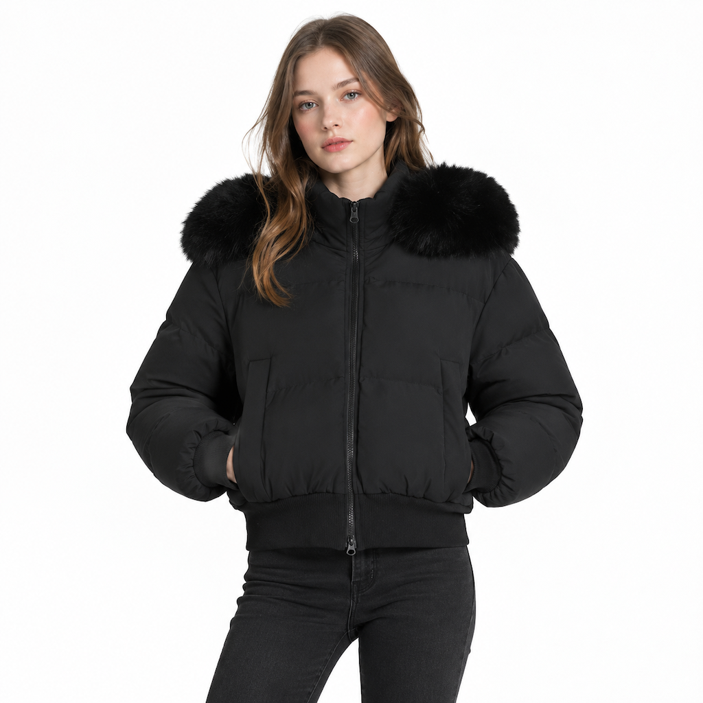 🤍Women's Winter Short Hooded Padded Coat with Fur Collar