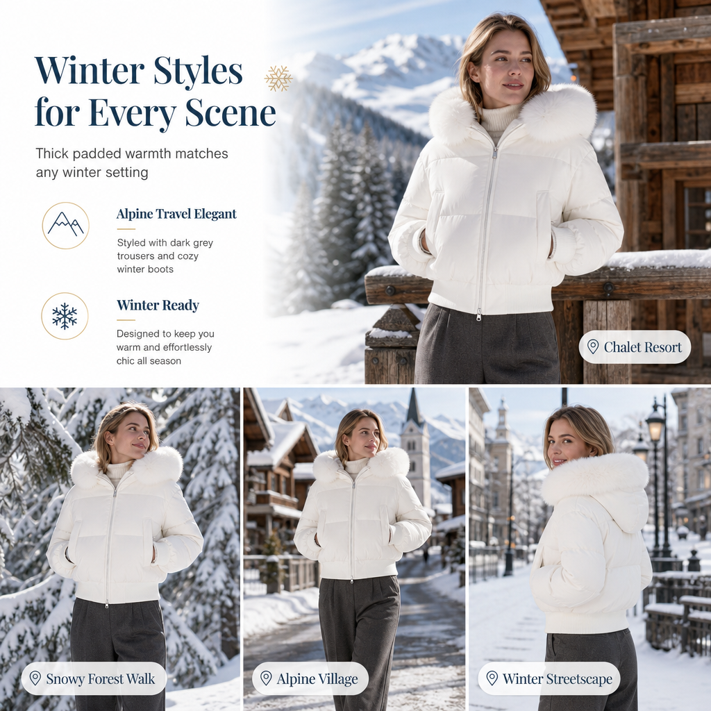 🤍Women's Winter Short Hooded Padded Coat with Fur Collar