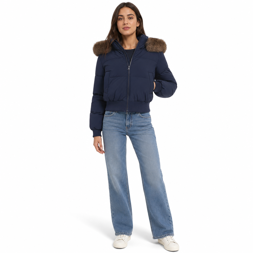 🤍Women's Winter Short Hooded Padded Coat with Fur Collar