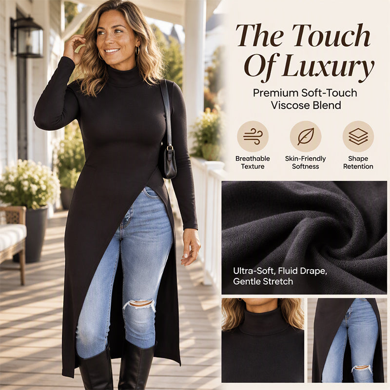 💖 Women's Turtleneck High Split Knit Tunic