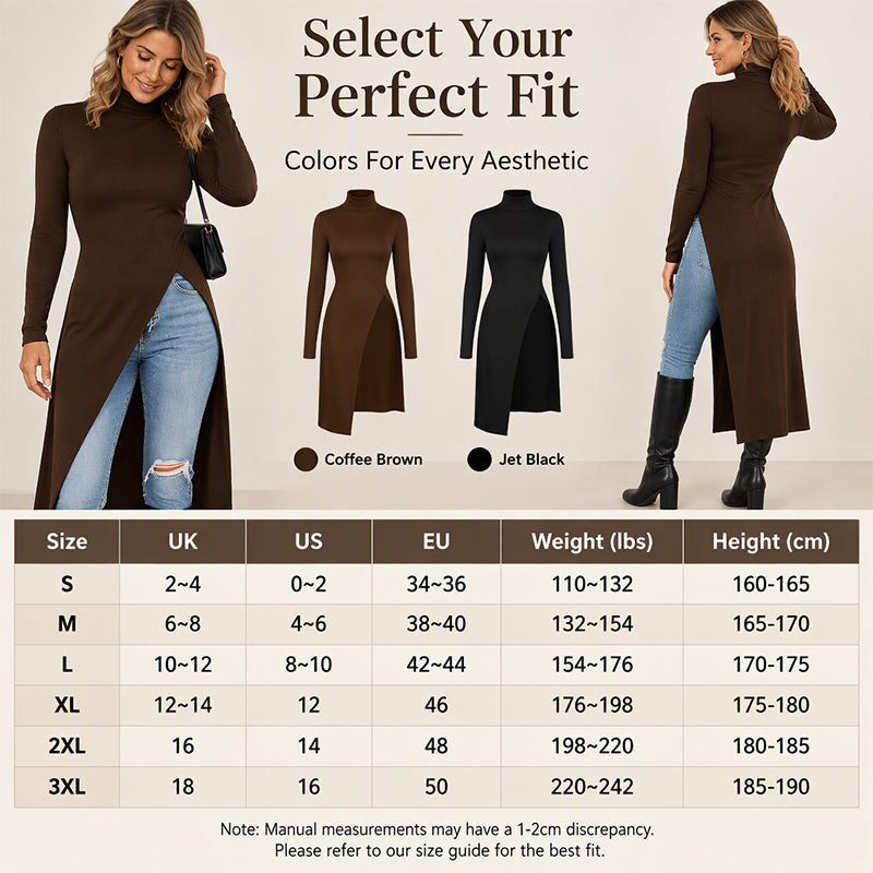 💖 Women's Turtleneck High Split Knit Tunic