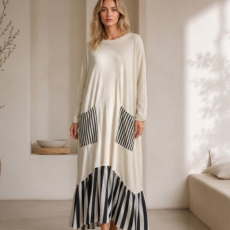 ✨Women's Striped Patchwork Long Sleeve Maxi Dress