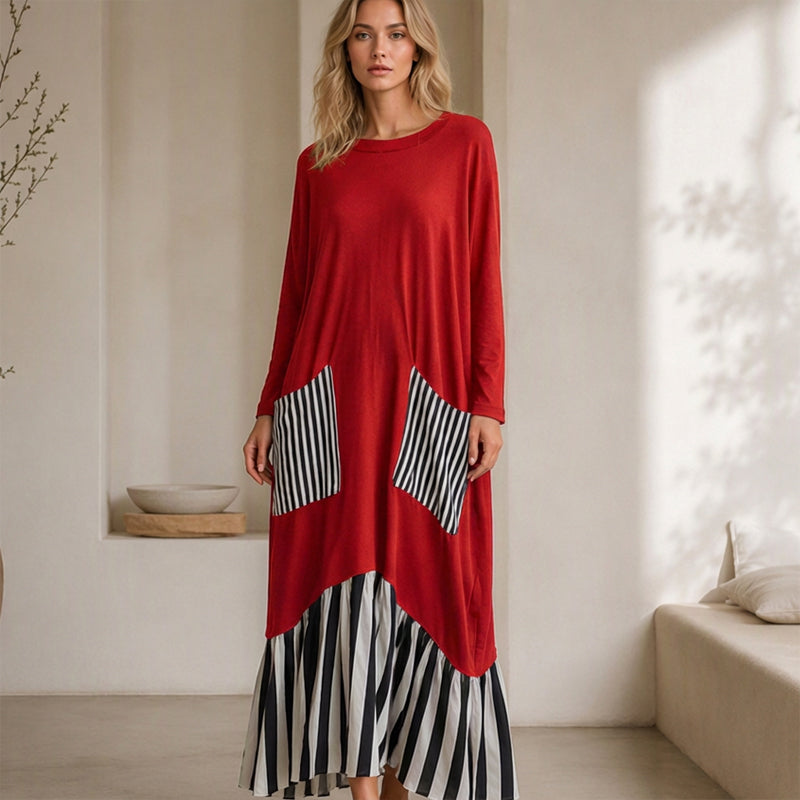 ✨Women's Striped Patchwork Long Sleeve Maxi Dress