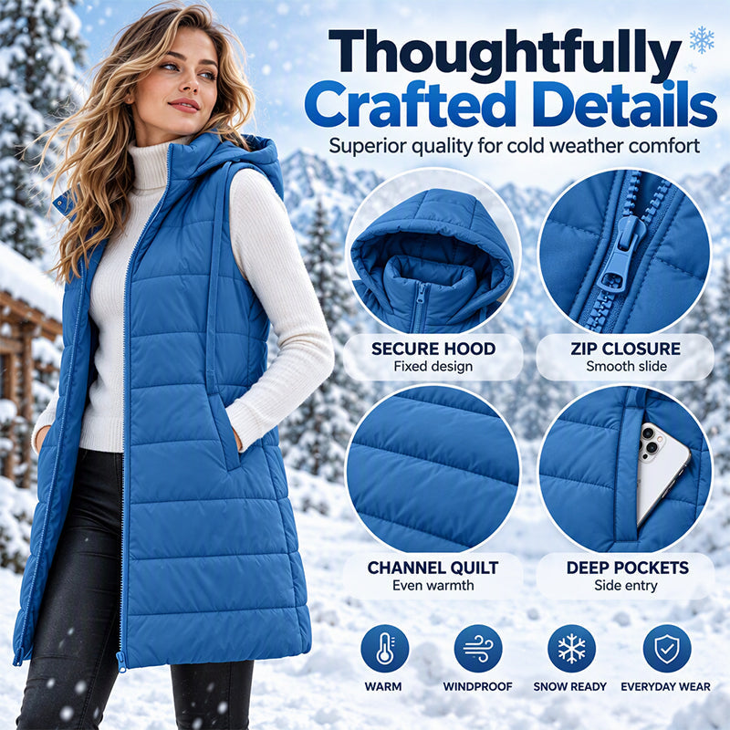 ❄️Women's Mid-Length Hooded Padded Vest