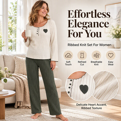 🧸Women's Heart Embroidery Ribbed Pajama Set