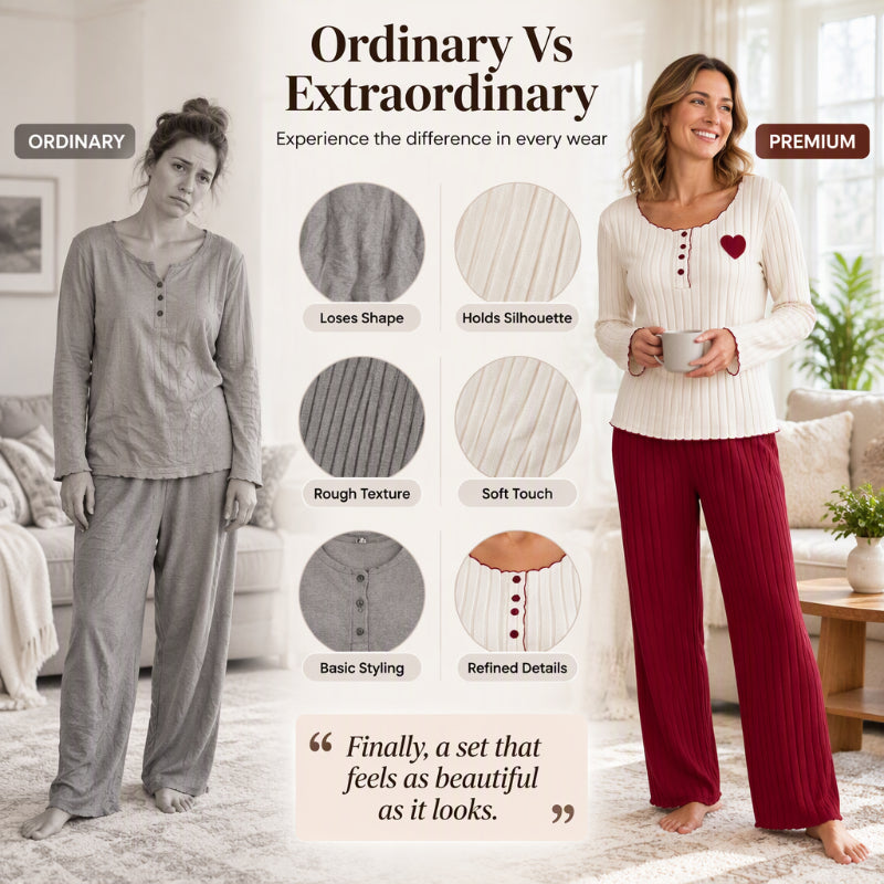 🧸Women's Heart Embroidery Ribbed Pajama Set