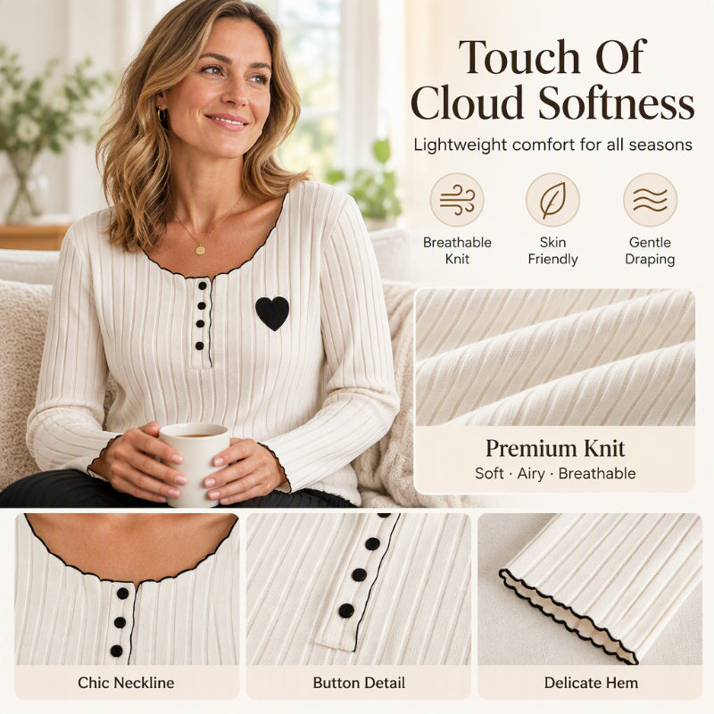 🧸Women's Heart Embroidery Ribbed Pajama Set