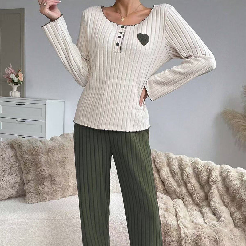🧸Women's Heart Embroidery Ribbed Pajama Set
