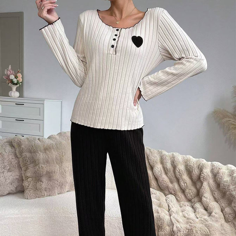 🧸Women's Heart Embroidery Ribbed Pajama Set