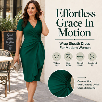 💚Women's Elegant V-Neck Ruffle Wrap Dress