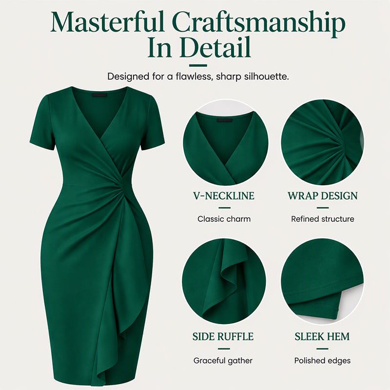 💚Women's Elegant V-Neck Ruffle Wrap Dress