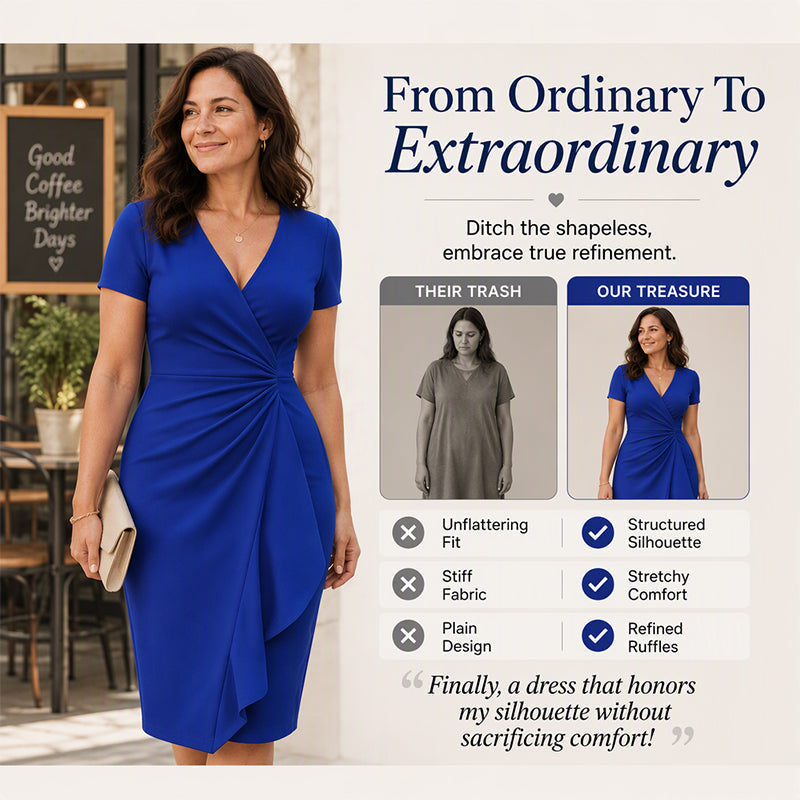 💚Women's Elegant V-Neck Ruffle Wrap Dress