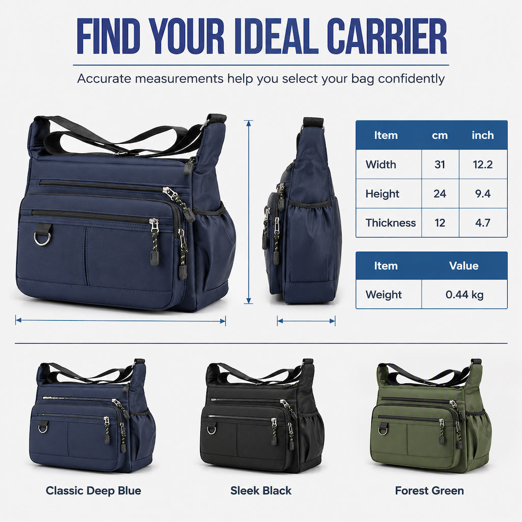 Men's Large Capacity Crossbody Bag Durable Multi Pocket Business Casual Shoulder Bag