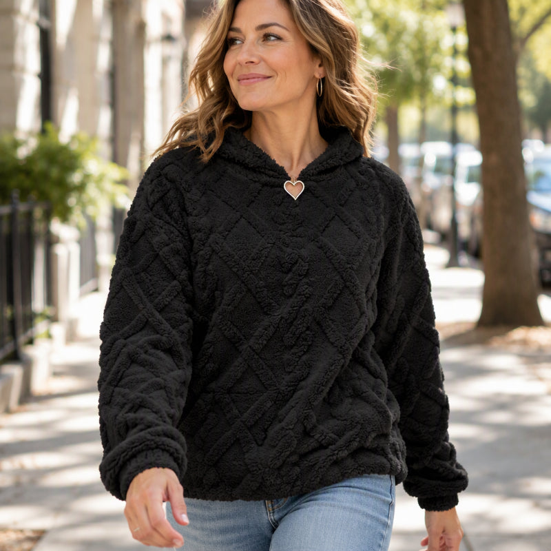 Women's Diamond Jacquard Plush Hooded Sweatshirt