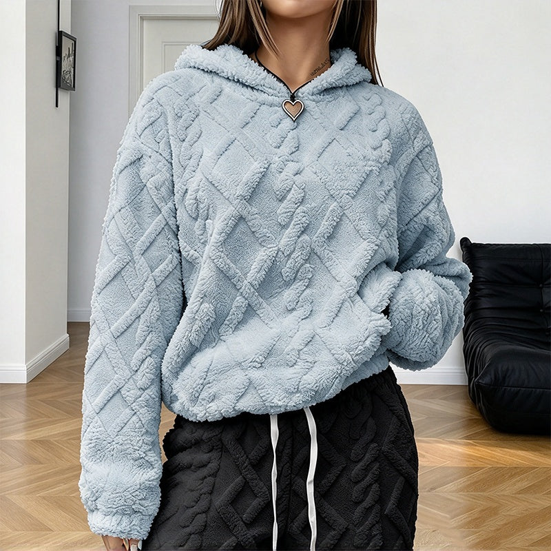Women's Diamond Jacquard Plush Hooded Sweatshirt
