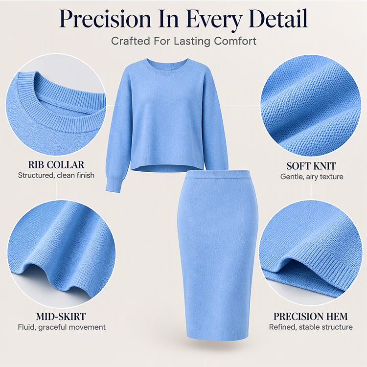 🍁Women's Knit Crewneck Top & Midi Skirt Set