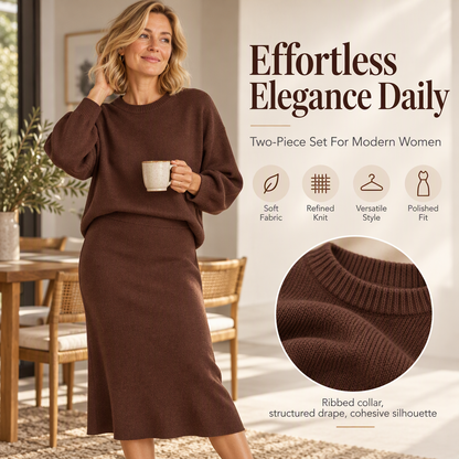 🍁Women's Knit Crewneck Top & Midi Skirt Set