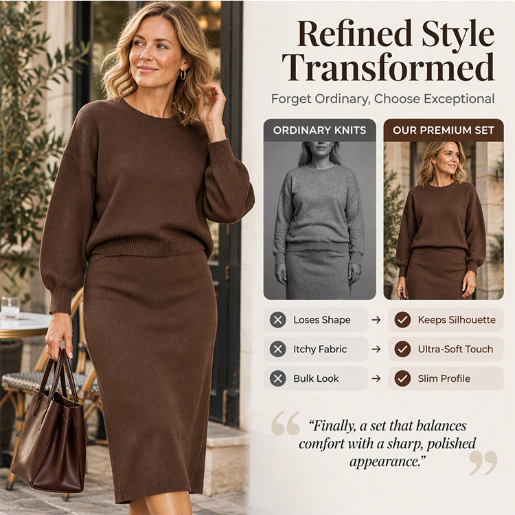🍁Women's Knit Crewneck Top & Midi Skirt Set