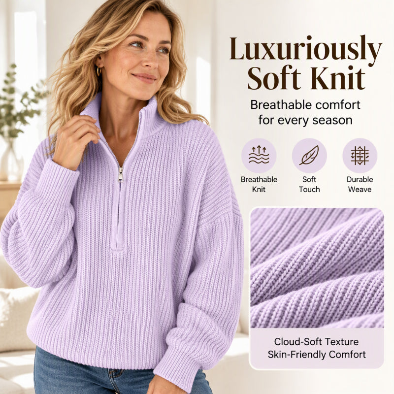 Women's Stand Collar Half-Zip Knit Sweater