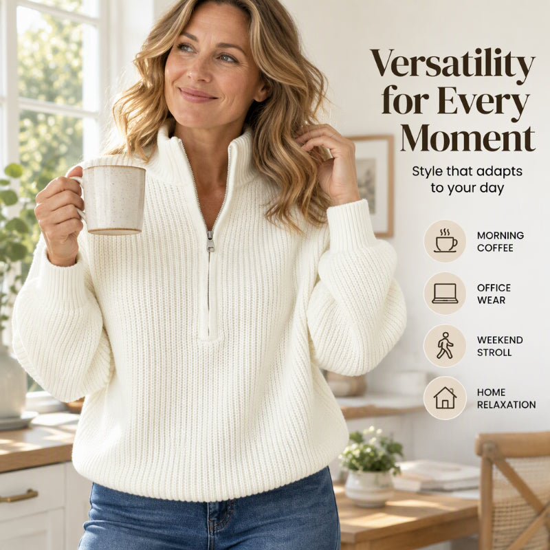 Women's Stand Collar Half-Zip Knit Sweater