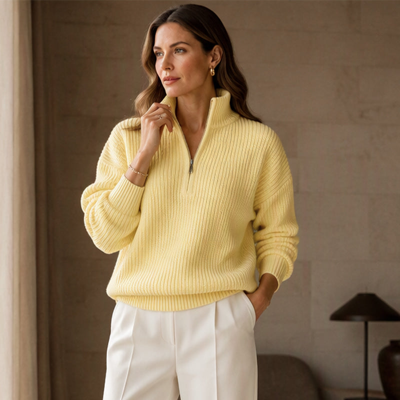 Women's Stand Collar Half-Zip Knit Sweater