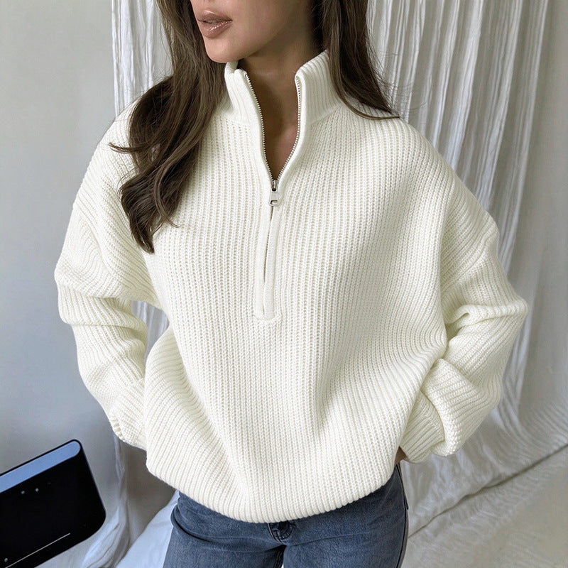 Women's Stand Collar Half-Zip Knit Sweater