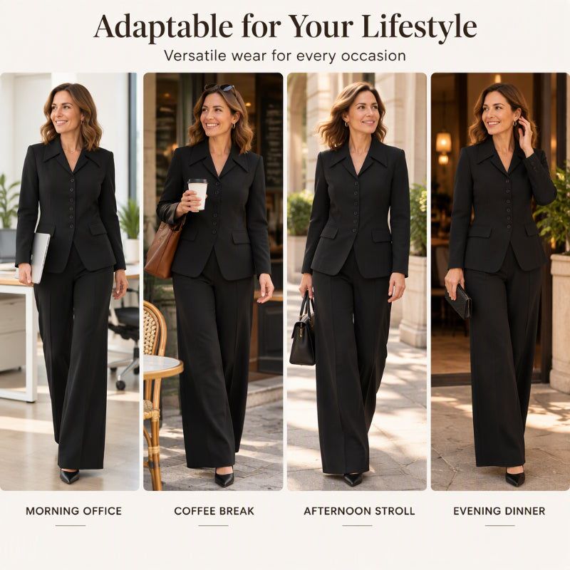 Women's Elegant Slim-Waist Blazer and Wide-Leg Pants Set